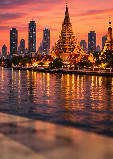 Bangkok — river and skyline. Inspiration for Bangkok Emerald Green.
