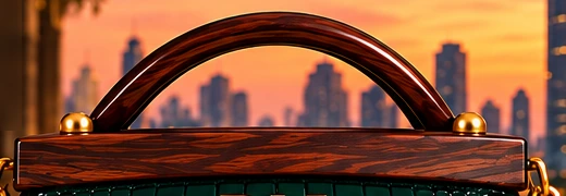 Bangkok Emerald Green. Top frame & handle: Dark wood-look sculptural top frame and handle.