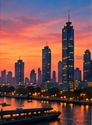 Skyline over the river. Inspiration for Bangkok Emerald Green.